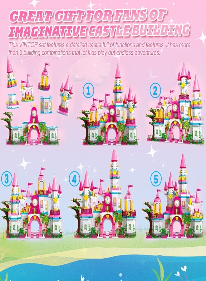 VINTOP Castle STEM Building Toys for Girls Ages 6 7 8 9 10 11 12 Years Old, VINTOP Building Sets for Girl Boys, 1000PCS Pink Princess Castle Carriage Playsets Creative Building Blocks Xmas Toy Gifts for Kids - Image 5